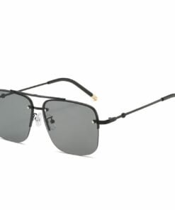 Half Frame Square Aviator Sunglasses In Black Grey
