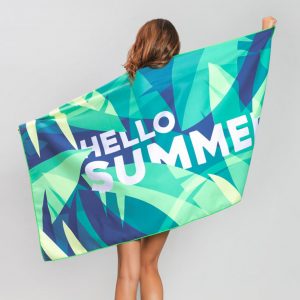 Blue & Green Tropical Hello Summer Microfiber Beach Towel