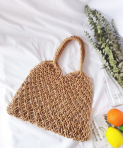 Brown Fashionable Beach Handbag Mesh Net/Straw Tote Bag