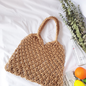 Brown Fashionable Beach Handbag Mesh Net/Straw Tote Bag