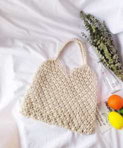 White Fashionable Beach Handbag Mesh Net/Straw Tote Bag