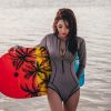 Long sleeve zip front one piece swimsuit