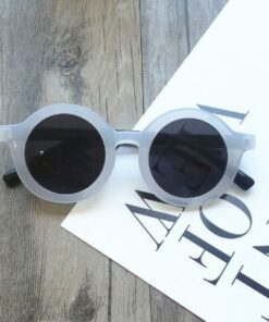 White Retro Kids Round Plastic Frame with black lens
